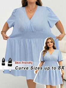 SHEIN CURVE+ Plus Size Vacation Casual Striped Dress Baby Blue Summer - Multicolor - View 1