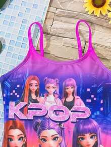 Tween Girls' Casual Colorful Pattern One-Piece Swimsuit, Suitable For Summer - Multicolor - View 3