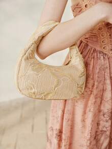 MOTF PREMIUM WOMEN'S FASHION APRICOT HANDBAG, EXQUISITE EMBROIDERED BEADED HALF-MOON BAG, SUITABLE FOR DAILY, DATING, SHOPPING, VACATION, TRAVEL - Apricot - View 7