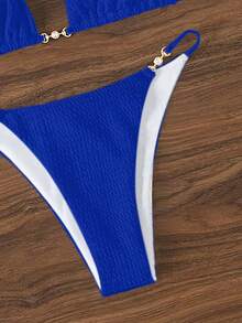Swim Mod Traje de baño tipo tankini de unicolor y textura, para playa/resort - azul real - Ver 4