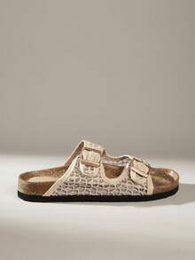Solecia Women's Fashion Flat Sandals, Summer Beach Holiday Casual Slippers For Christmas Summer Shoes - Lace mesh apricot - View 2