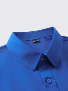 Manfinity Mode Camisa casual de manga larga de un solo pecho de unicolor para hombre, ceremonia - Neblina azul - Ver 6