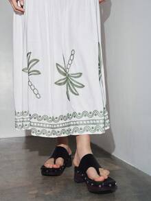 MOTF PREMIUM VACATION FLORAL PLACEMENT PRINT BACKLESS WAIST-CINCHED A-LINE DRESS SPRING/SUMMER - White - View 6