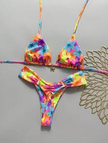 Swim MOD 2件組 春夏度假隨機印花櫻桃配件掛脖三角比基尼上衣與比基尼褲性感女款泳衣套裝 - 彩色 - 查看 2