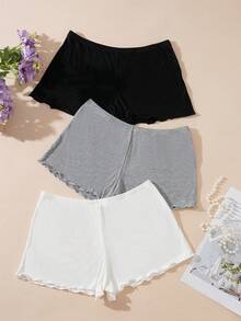 Lowkey Lull 3pcs/Pack Women Solid Color Knitted Briefs - Multicolor - View 2