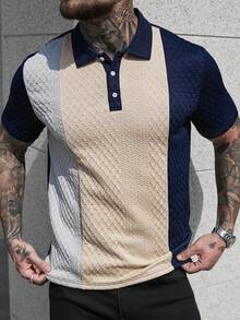 Manfinity CasualCool 大尺碼男士拼色休閒百搭日常短袖 Polo 衫 - 彩色 - 查看 4
