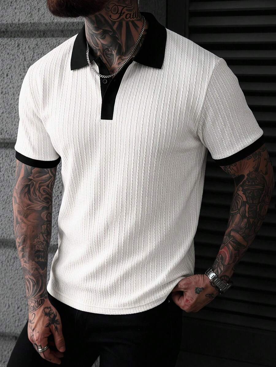 Manfinity Homme Camisa polo casual de verano para hombre con bloques de color y patchwork, formal - Multicolor - Ver 1