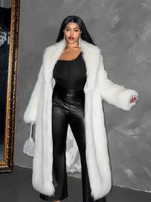 Maweii Women's Faux Fur Long Coat, Winter Furry Jacket - White - View 1