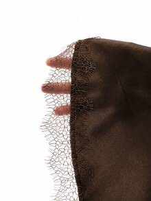 LYSMO Women's Solid Color Contrast Lace 2 In 1 Fashion Long Pants Night Party Vacation Dark Brown Summer Disco Sexy Y2k - Coffee Brown - View 9