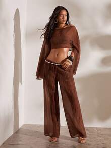 Opulessa Vacation Woven Printed Loose Fit Women's Long Pants - Brown - View 4