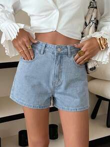 DAZY Spring/Summer Women's Casual Solid Color Washed Shorts - Light Wash - View 6