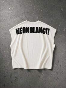 NEON BLANC 男士休閒寬鬆無袖T恤，標準尺寸，白色，正反面印花，夏季 - 白色 - 查看 3