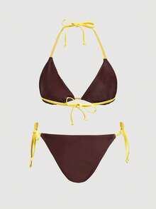 SHEIN MOD Women's Floral Print Swimsuit Set - Brown - View 5