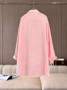 Franclia Plus Size Women's Solid Color Single-Breasted Casual Versatile Daily Outing Shirt Fall - Pink - View 2