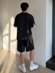 DAZY Summer Letter Print Black Short Sleeve T-Shirt And Shorts Set For Men - Black - View 2