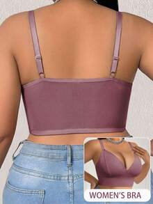 SHEIN 1pc Plus Size Women's Solid Color Casual Comfortable Bustier - Coffee Brown - View 2