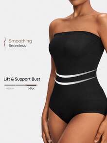 SHAPORA Seamless Shapewear Bandeau Bodysuit - Black - View 1