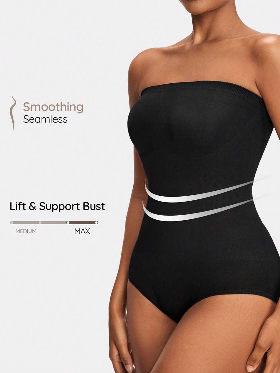SHAPORA Seamless Shapewear Bandeau Bodysuit - Black - View 1