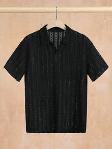 VENTUSAIL 男士休閒復古度假風寬鬆短袖 Polo 衫，美國日、度假、禮物 - 黑色 - 查看 6