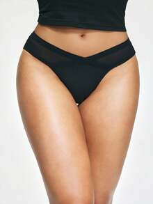 SHAPORA Women's Solid Color Asymmetric Waist Casual Comfortable Thong - Black - View 3