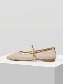 MOTF LADIES MESH FASHION FLAT SHOES - Gold - View 2