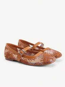 CUCCOO CHICEST Spring And Summer New Brown Lace Mesh With Women's Flat Shoes Fashionable And Elegant Versatile Commuter Low Vamp Fashion Summer Breathable Mesh Ma - Fireworks net H8 brown - View 2