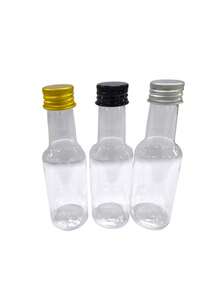 50 piezas Botella de vino pequeña - 25 ml/50 ml/100 ml/150 ml Botella de plástico, Botella de helado de plástico, Botella pequeña para celebraciones y fiestas, Botella de mini jugo para bodas y fiestas, Accesorios portátiles para el Día Nacional - Dorado - Ver 11