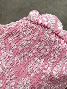Mono de playa para mujer estilo vacaciones primavera/verano, bandeau, cintura ceñida, fruncido, estampado, nudo cruzado, pernera ancha, pantalones cortos - Rosa - Ver 3