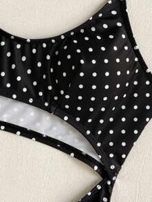 Swim SXY Summer Beach Women's Vacation American Independence Day Cut-Out Backless Halter Neck Sexy High-Cut One-Piece Swimsuit - Black and White - View 3
