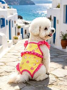 PETSIN Pet Swimsuit, Ruffled One-Piece Pet Bathing Suit With Cute Sea Fish Print, Quick Dry Puppy Swimwear For Small Dogs & Cats, Summer Beach Pool Outfit - Yellow - View 3