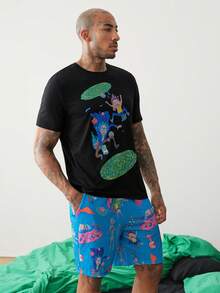 Rick and Morty X SHEIN Men's Short Sleeve T-Shirt And Shorts Loungewear Set - Black - View 4