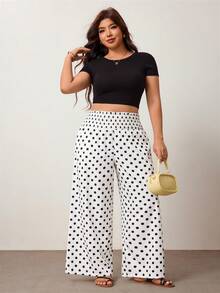 Enliva Plus Size Women's Pure Apricot Polka Dot Wide Leg Pants, Elegant Style, Fashionable And Versatile, Suitable For Commuting And Office Wear - Multicolor - View 8