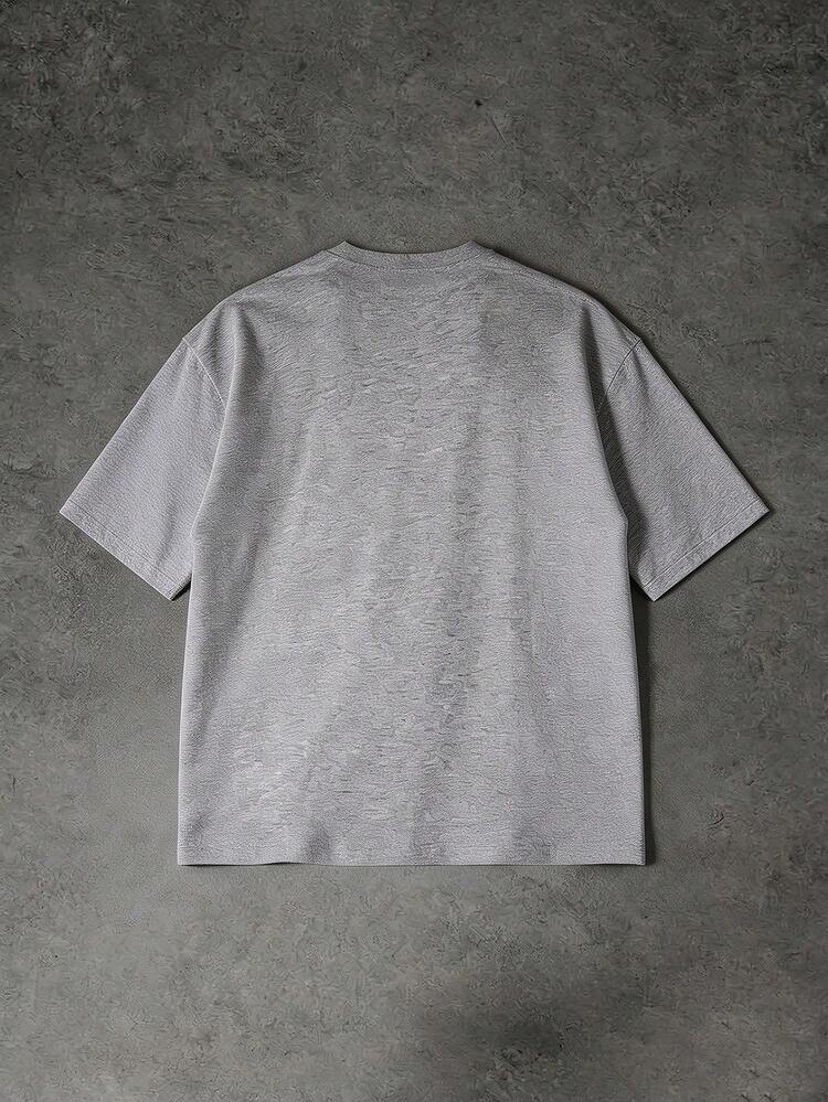 Oversized Crew Neck Raglan Sleeve Solid Marl T-Shirt With Brand Label Detail For Everyday Casual Wear