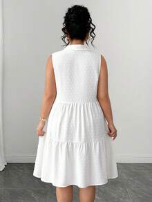 Elenzga Plus Size Summer Casual Solid Color Sleeveless Dress - White - View 2