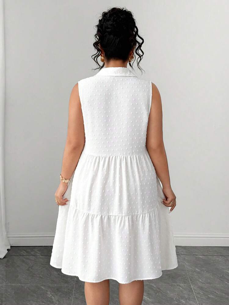 SHEIN Clasi 大尺碼夏季休閒素色無袖洋裝 - 白色 - 查看 2