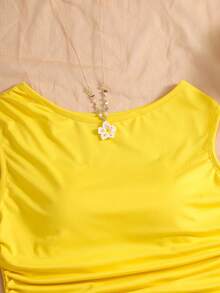 SHEIN Teen Girl Solid Color Pleated T-Shirt And All-Over Print Pleated Skirt Casual Daily Outfit Set - Multicolor - View 5
