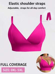 SHEIN 1pc Plus Size Women's Solid Color Casual Comfortable Bustier - Hot Pink - View 5