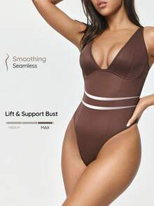 SHAPORA Body de unicolor con escote en V profundo y sexy para mujer - Multicolor - Ver 2