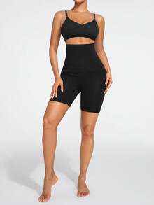 SHAPORA Pantalones Cortos Moldeadores De Cintura Alta De Color Liso - Negro - Ver 3