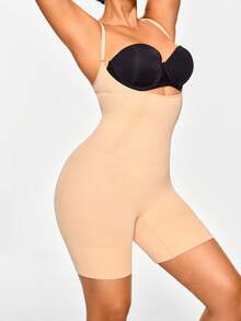 SHAPORA 女士純色簡約日常佩戴連身衣塑身衣 - 米色 - 查看 3