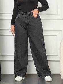 EURMUSE 100% Baumwolle Damen Jeans in Große Größen mit geradem Bein, Schwarz - Dunkelgrau - Übersicht 5