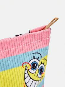 SpongeBob SquarePants | SHEIN 1個卡通印花燈芯絨拉鍊化妝包，輕巧多功能內襯化妝收納袋 - 條紋 - 查看 7