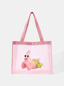 SpongeBob SquarePants | SHEIN 粉色網格托特包，印花圖案，大容量，易於攜帶，適合度假、旅行、購物 - 淺粉色 - 查看 2