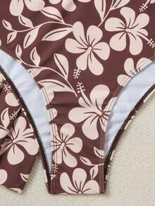 Swim Lushoire Women's Vacation Party Pool Party Beach Textured Multi-Color Print Fabric Wide Strap Swimsuit One-Piece Swim Dress Brown And Turquoise Summer Tropical - Multicolor - View 7