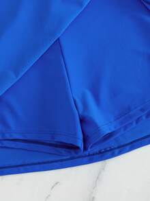 Swim Lushoire Celana Renang Wanita Polos dengan Belahan Samping dan Desain Rok Pendek Elegan untuk Pantai - Baby Blue - View 7