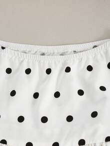 SHEIN Franclia 夏季新款法式優雅波點蕾絲花苞裙女款 - 白色 - 查看 6