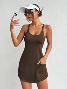 Easithlete Easithlete Women's Solid Color Casual Daily Travel Sports Dress - Coffee Brown - View 4