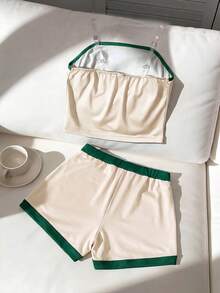 Girls Y2K Back To School Beach Summer Yellow White Set /Set - Apricot - View 2