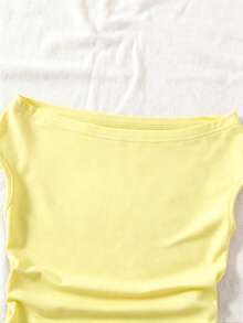 SHEIN Simple Off-Shoulder T-Shirts For Older Girls In Spring And Summer, Slim-Fit Sleeveless Tops For Summ - Yellow - View 5