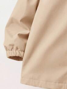 SHEIN 2件組兒童青少年藍色外套與棕色保暖毛絨內搭褲編織套裝，適合通勤、上學、日常休閒、度假旅行、運動，適用冬季與新年出遊 - 卡其色 - 查看 5